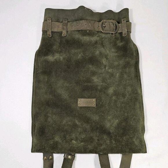 Suede Drawstring Backpack with Buckle Strap - Olive Green main image 5